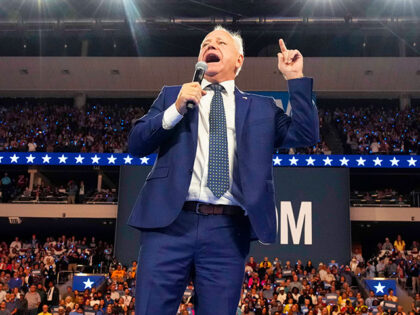 Democratic vice presidential candidate Minnesota Gov. Tim Walz speaks at the Fiserv Forum