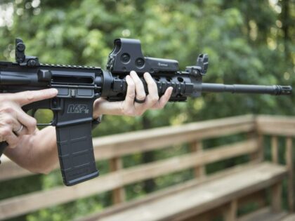 In this June 24, 2016 file photo, an AR-15 is held in Auburn, Ga. The Pittsburgh City Coun