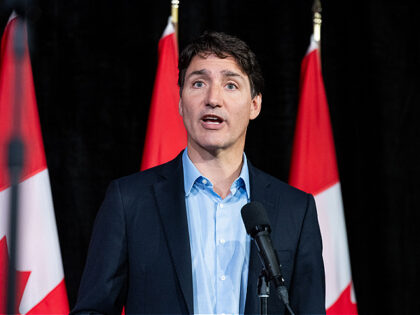 Justin Trudeau, Canada's prime minister, during a news conference at a cabinet retreat in