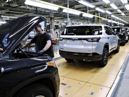 General Motors Co. Chevrolet Traverse sports utility vehicles (SUV) sit on the assembly li