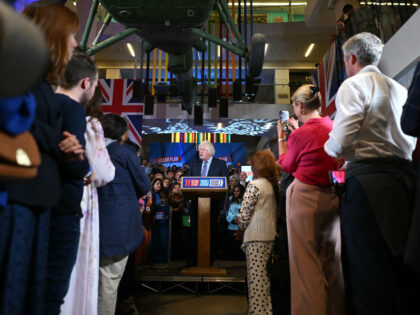 Former British prime minister Boris Johnson addresses Conservative Party supporters at the