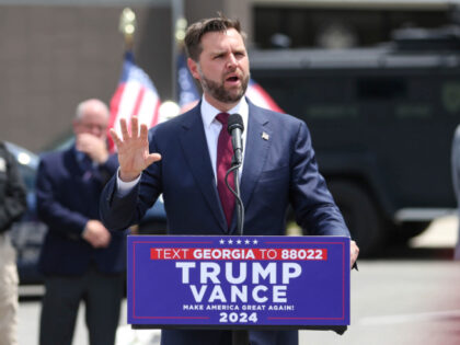 Republican vice presidential nominee Sen. JD Vance, R-Ohio, speaks at a campaign rally at