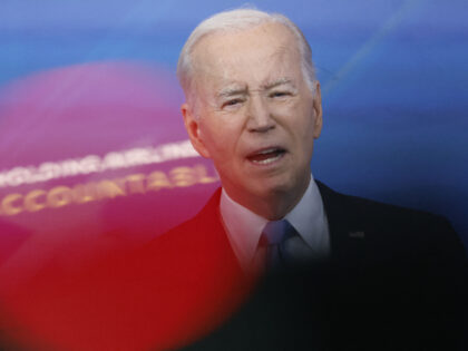 US President Joe Biden speaks in the Eisenhower Executive Office Building in Washington, D