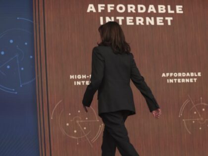 U.S. Vice President Kamala Harris departs after speaking on affordable high-speed internet