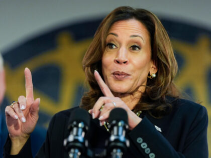 Democratic presidential nominee Vice President Kamala Harris speaks at a campaign rally at