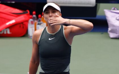 Spain's Paula Badosa celebrates her narrow US Open victory over Elena-Gabriela Ruse