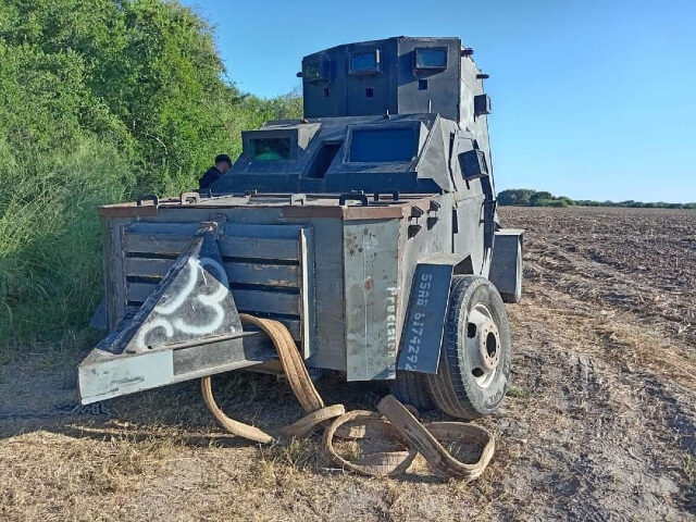 Cartel armored truck left behind after a shootout. (Credit: Breitbart Texas / Cartel Chron