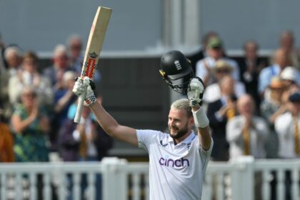 Ton of joy: England's Gus Atkinson celebrates reaching his hundred against Sri Lanka in th