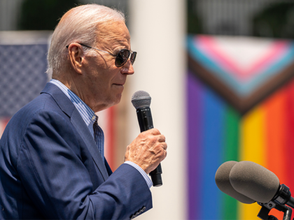 US President Joe Biden speaks during a Pride Month celebration event at the White House in